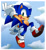 Size: 900x968 | Tagged: safe, artist:domestic maid, sonic the hedgehog, hedgehog, sonic heroes, 2020, abstract background, backwards v sign, border, clouds, looking at viewer, low angle, male, mouth open, posing, redraw, smile, solo