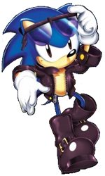 Size: 239x399 | Tagged: safe, sonic the hedgehog, hedgehog, anti-sonic, bad quality, boots, classic style, jacket, looking at viewer, male, official artwork, simple background, smile, solo, standing, sunglasses, transparent background