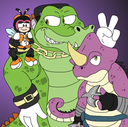 Size: 1628x1624 | Tagged: safe, artist:toonidae, charmy bee, espio the chameleon, vector the crocodile, team chaotix, trio