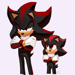 Size: 1080x1080 | Tagged: safe, artist:solar socks, shadow the hedgehog, hedgehog, black fur, gloves, male, red eyes, red fur, self paradox