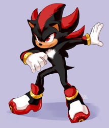 Size: 828x966 | Tagged: safe, artist:solar socks, shadow the hedgehog, hedgehog, black fur, gloves, male, red eyes, red fur, shoes