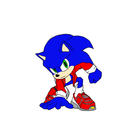 Size: 894x894 | Tagged: safe, artist:noooonswing, sonic the hedgehog, hedgehog, asymmetrical legwear, blue fur, green eyes, jacket, male, shoes, single thighhigh, socks