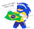 Size: 2048x1718 | Tagged: dead source, safe, artist:mingkeuuyu, sonic the hedgehog, hedgehog, brazilian flag, country flag, cute, dialogue, english text, eyes closed, facepaint, female, flag, flag waving, football world cup, headband, holding something, lfg, mouth open, sfx, shirt, shorts, simple background, smile, solo, sonabetes, standing, white background