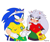 Size: 2048x1718 | Tagged: dead source, safe, artist:mingkeuuyu, silver the hedgehog, sonic the hedgehog, hedgehog, blushing, blushing ears, brazilian flag, chips, country flag, duo, duo female, eating, english text, facepaint, female, females only, flag, food, football world cup, headband, holding something, huffing, lesbian, lidded eyes, looking at each other, mouth open, portugal flag, pout, r63 shipping, sfx, shipping, shirt, silver x sonic, simple background, smile, standing, white background
