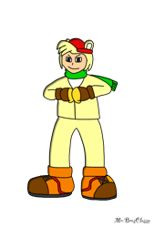 Size: 1042x1533 | Tagged: safe, artist:noooonswing, bark the polar bear, human, black eyes, coat, gloves, humanized, male, pants, scarf, shirt, shoes, yellow hair