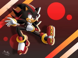 Size: 1032x775 | Tagged: safe, artist:star-shiner, shadow the hedgehog, hedgehog, black fur, gloves, male, red eyes, red fur, shoes