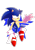 Size: 600x849 | Tagged: safe, artist:deaddu, sonic the hedgehog, hedgehog, abstract background, blue fur, gloves, green eyes, looking offscreen, male, outline, shoes, smile, socks, solo, white outline