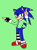 Size: 764x1046 | Tagged: safe, artist:noooonswing, sonic the hedgehog, hedgehog, asymmetrical legwear, blue fur, clothes, green background, green eyes, jacket, lidded eyes, looking at viewer, male, mouth open, open smile, pointing, shoes, simple background, single fingerless glove, single over-kneehigh, single sock, smile, smiling at viewer, solo, vocaloid