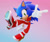 Size: 1200x1013 | Tagged: dead source, safe, artist:ladylunanova, sonic the hedgehog, hedgehog, 3d, clothes, eyelashes, female, gradient background, looking at viewer, mid-air, mod, pointing, smile, soap shoes, solo, trans female, transgender, treads