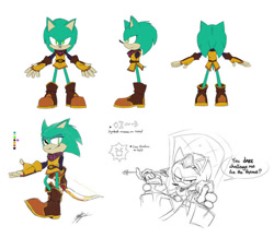 Size: 800x696 | Tagged: safe, artist:sukajisplats, oc, oc:hazen the hedge, hedgehog, arrow (weapon), belt, boots, bow (weapon), fingerless gloves, green eyes, male, shirt, turquoise fur, vest