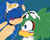 Size: 1948x1541 | Tagged: safe, artist:blueyoo, jet the hawk, sonic the hedgehog, bird, hedgehog, alternate version, bisexual, bisexual pride, blue background, blushing, chest fluff, duo, duo male, eyes closed, face paint, gay, goggles, goggles on head, hand on another's head, jet x sonic, jet's goggles, kiss on head, male, males only, mlm pride, shipping, simple background, sweatdrop, watermark