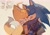 Size: 2048x1417 | Tagged: safe, artist:c52278, miles "tails" prower, sonic the hedgehog, 2020, alternate outfit, alternate universe, backpack, bag, beige background, blushing, clothes, cute, dialogue, duo, english text, eyes closed, gay, holding each other, kiss, mint candy, school uniform, shipping, simple background, sonic x tails, standing