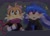 Size: 2048x1473 | Tagged: safe, artist:chibi-0004, kit the fennec, miles "tails" prower, abstract background, alternate outfit, blushing, clothes, duo, fingerless gloves, gay, glowing eyes, grass, kit x tails, looking up, mouth open, nighttime, older, outdoors, scarf, shipping, smile, sparkles, teenager