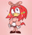 Size: 1113x1218 | Tagged: safe, artist:knuckie-head, knuckles the echidna, echidna, :o, blushing, chibi, classic knuckles, crossdressing, cute, dress, femboy, hair bow, headscarf, knucklebetes, looking up, male, mouth open, pink background, simple background, solo, standing, sticker, stockings