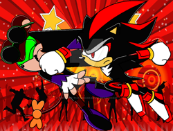 Size: 800x606 | Tagged: safe, artist:thunder-the-mouse, shadow the hedgehog, oc, oc:thunder dark the hedgemouse, hedgehog, mouse, female, male