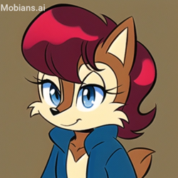 Size: 2048x2048 | Tagged: safe, ai art, artist:mobians.ai, sally acorn, chipmunk, female, jacket, looking offscreen, open jacket, smile, solo, standing