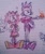 Size: 540x648 | Tagged: safe, artist:thetwiggiesttwig, amy rose, blaze the cat, cat, hedgehog, 2019, amy x blaze, cute, eyes closed, female, females only, fire, flame, lesbian, looking at something, mouth open, shipping, sketch, traditional media