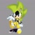 Size: 1088x1088 | Tagged: safe, artist:slickspeedy, surge the tenrec, 2023, classic style, classic surge, devil horns (gesture), ear piercing, earring, female, frown, grey background, looking ahead, shadow (lighting), signature, simple background, solo, solo female, standing on one leg, yellow shoes