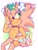 Size: 1536x2048 | Tagged: safe, artist:kaykayamy, sonic the hedgehog, oc, oc:sakura sonic, 2018, abstract background, blushing, color swap, flower crown, gloves off, hand on face, looking at viewer, male, one eye closed, pink fur, signature, smile, solo, standing, wristband