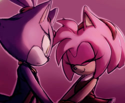 Size: 800x660 | Tagged: safe, artist:un-genesis, amy rose, blaze the cat, cat, hedgehog, 2015, amy x blaze, amy's halterneck dress, blaze's tailcoat, cute, eyes closed, female, females only, holding hands, lesbian, shipping