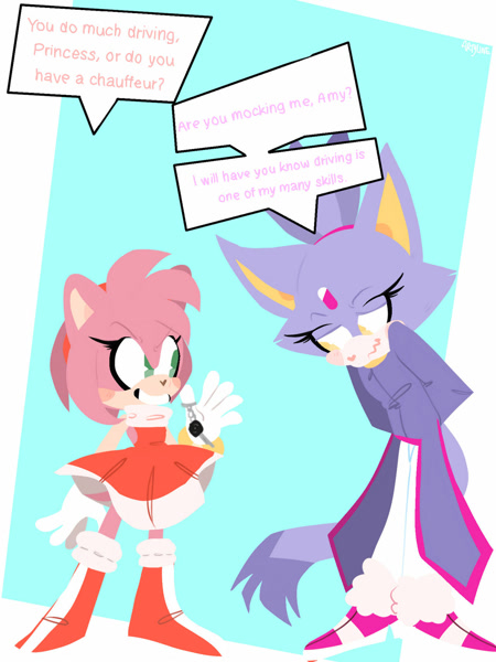 15107 - safe, artist:artyyline, amy rose, blaze the cat, cat, hedgehog,  2019, amy's halterneck dress, blazamy, blaze's tailcoat, cute, english  text, female, females only, hands on back, lesbian, shipping -  art.mobius.social