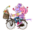 Size: 540x540 | Tagged: safe, artist:shadowsfascination, amy rose, blaze the cat, cat, hedgehog, 2022, alternate outfit, amy x blaze, bicycle, blushing, bucket, cute, duo, female, females only, flowers, hearts, holding them, lesbian, lidded eyes, looking at each other, looking at them, looking back, looking back at them, pants, shipping, sitting, smile, smiling at each other