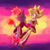 Size: 540x540 | Tagged: safe, artist:bombchan, amy rose, blaze the cat, burning blaze, cat, hedgehog, 2022, amy x blaze, amy's halterneck dress, blaze's tailcoat, clothes, cute, dress, female, females only, fire, holding hands, lesbian, looking at each other, shipping, super amy, super form