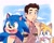 Size: 2048x1638 | Tagged: safe, artist:loulubally, miles "tails" prower, sonic the hedgehog, tom wachowski, fox, hedgehog, human, donut, eating, food, male, police uniform, selfie, sheriff outfit, trio, v sign