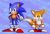 Size: 605x417 | Tagged: safe, artist:dashboy-tuna, miles "tails" prower, sonic the hedgehog, 2023, abstract background, classic sonic, classic sonic (universe), classic tails, duo, pixel art, smile, sonic crackers, sprite, standing, tailabetes