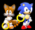 Size: 2460x2160 | Tagged: safe, artist:emeraldpyro, miles "tails" prower, sonic the hedgehog, 2020, 3d, black background, classic sonic, classic sonic (universe), classic tails, duo, holding something, looking at viewer, ring, ring chain, simple background, smile, sonic crackers, standing