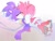Size: 4096x3134 | Tagged: safe, artist:pinklilim, amy rose, blaze the cat, cat, hedgehog, 2023, amy x blaze, amy's halterneck dress, bed, blaze's tailcoat, blushing, clothes, cute, dress, eyes closed, female, females only, kiss, lesbian, romantic, shipping