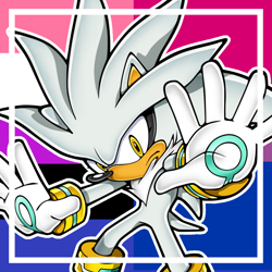 Size: 2048x2048 | Tagged: artist needed, safe, silver the hedgehog, bisexual, bisexual pride, edit, eyelashes, genderfluid, genderfluid pride, headcanon, icon, mobius.social exclusive, outline, pride, pride flag background, solo