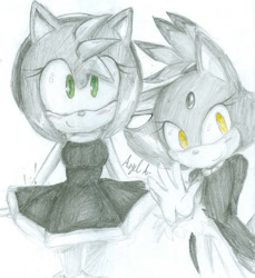 Size: 900x984 | Tagged: safe, artist:moon-lights-freedom, amy rose, blaze the cat, cat, hedgehog, 2012, amy x blaze, amy's halterneck dress, blaze's tailcoat, cute, female, females only, lesbian, shipping, sketch, waving