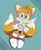 Size: 1436x1757 | Tagged: safe, artist:mintokitsune_, artist:pepamintopatty, miles "tails" prower, abstract background, blushing, clenched teeth, cute, eyelashes, grey sclera, heart hands, looking at viewer, male, signature, smile, smiling at viewer, solo, sparkles, standing, tailabetes