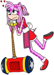 Size: 607x844 | Tagged: safe, artist:kyurem2424, amy rose, hedgehog, au:sonic world travel, piko piko hammer, pink power pattern, white background