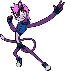 Size: 899x983 | Tagged: safe, artist:kyurem2424, oc, oc:ella the cat, cat, pink hair, stretching, white background