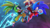 Size: 3840x2160 | Tagged: dead source, safe, artist:ladylunanova, sonic the hedgehog, surge the tenrec, 2023, 3d, abstract background, crystal ring, electricity, fight, fire, looking at each other, mid-air, smile, trans female, transgender, treads
