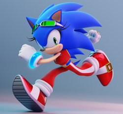 Size: 3240x3000 | Tagged: safe, artist:ladylunanova, sonic the hedgehog, 2023, 3d, bracelet, looking at viewer, running, smile, solo, sunglasses, trans female, transgender