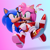 Size: 3840x3840 | Tagged: safe, artist:ladylunanova, amy rose, sonic the hedgehog, sonic adventure, 2023, 3d, :o, amy x sonic, carrying them, duo, gradient background, half r63 shipping, lesbian, running, shipping, smile, warrior feather