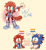 Size: 1507x1626 | Tagged: safe, artist:donelywell, sally acorn, sonic the hedgehog, aromantic, asexual, character name, dialogue, duo, english text, fingerless gloves, lesbian, pride, pride flag, redesign, simple background, yellow background