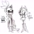 Size: 2048x2048 | Tagged: safe, artist:head---ache, amy rose, blaze the cat, cat, hedgehog, 2023, amy x blaze, amy's halterneck dress, blaze's tailcoat, blushing, clothes, cute, dress, english text, female, females only, lesbian, looking at them, shipping, skateboard, sketch, sunglasses