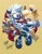Size: 1617x2048 | Tagged: safe, artist:starrjoyart, tangle the lemur, whisper the wolf, lemur, wolf, 2023, alternate outfit, blushing, chistmas outfit, christmas, english text, female, holding each other, idw sonic the hedgehog, lesbian, shipping, simple background, snow, snowing, tangle x whisper, yellow background