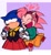 Size: 1078x1183 | Tagged: safe, artist:marcuslarry627, amy rose, sonic the hedgehog, 2024, abstract background, amy x sonic, blushing, classic amy, classic sonic, classic sonic (universe), drinking, duo, half r63 shipping, heart, holding another's arm, lesbian, shipping, sketch, sweatdrop