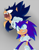 Size: 504x648 | Tagged: safe, artist:nannelflannel, sonic the hedgehog, 2019, angst, bleeding, blood, crying, dark form, dark sonic, duality, evil, gradient background, grey background, hand on own arm, injured, looking offscreen, solo, tears