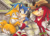 Size: 400x286 | Tagged: safe, artist:atlanticasora, knuckles the echidna, miles "tails" prower, sonic the hedgehog, sonic the ova, 2014, abstract background, hat, hugging, knuckles' hat, redraw, team sonic, trio