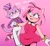 Size: 1080x989 | Tagged: safe, artist:hamyolento, amy rose, blaze the cat, cat, hedgehog, 2023, amy x blaze, amy's halterneck dress, blaze's tailcoat, blushing, clothes, cute, dress, female, females only, heart, holding hands, lesbian, looking at each other, necklace, shipping, valentine's day