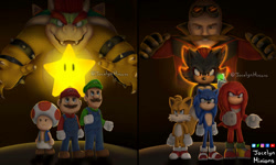 Size: 1154x692 | Tagged: safe, artist:jocelynminions, knuckles the echidna, miles "tails" prower, robotnik, shadow the hedgehog, sonic the hedgehog, bowser, luigi, mario, toad