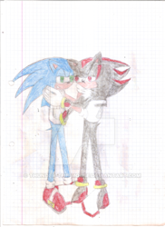 Size: 400x550 | Tagged: safe, artist:thunder-the-mouse, shadow the hedgehog, sonic the hedgehog, traditional media