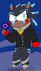 Size: 750x1305 | Tagged: safe, artist:rainbowsans15, oc, oc:jeremiah the shadowchu, hedgehog, black fur, blue eyes, blue fur, fingerless gloves, gloves, jacket, male, shirt, shoes, socks, tie