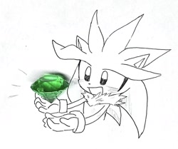 Size: 1240x1039 | Tagged: safe, artist:pita_b882, silver the hedgehog, chaos emerald, solo, traditional media